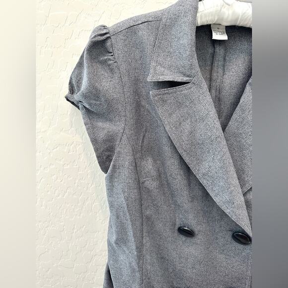 ROBBIE BEE | Vintage Gray Dress Double Breasted Belted Midi Retro | Size 10 - Picture 3 of 6